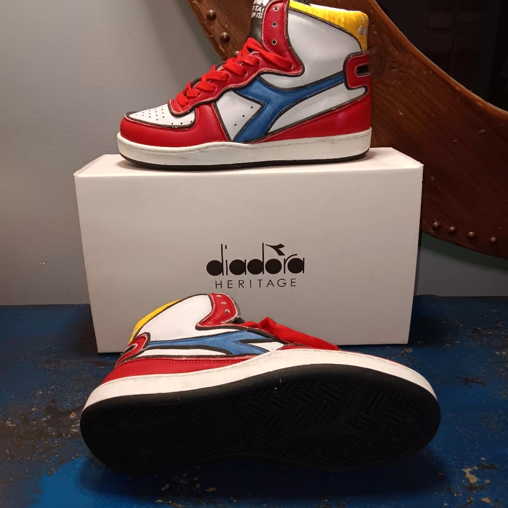 Diadora Leather High Top Sneakers - Red, Blue, Yellow - Picture 6 of 7